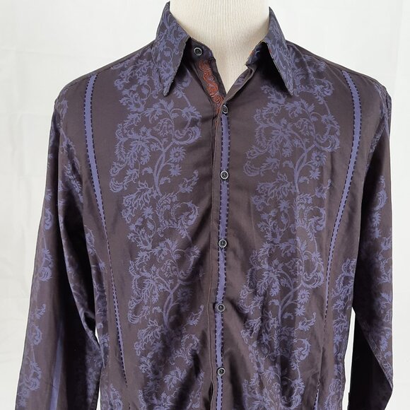 Robert Graham Floral Shirt Men's Size Large Flip Cuffs Embroidered Long Sleeve - Picture 2 of 7